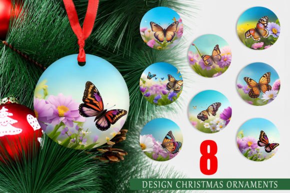 Christmas Ornament Butterfly and Flowers