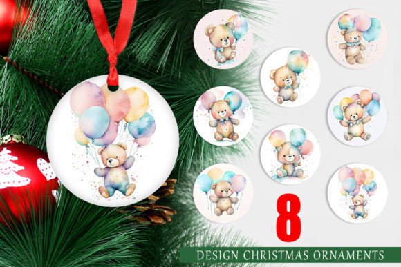 Christmas Ornament Watercolor Teddy Bear