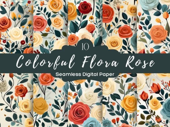 Colorful Flora Rose Seamless Pattern