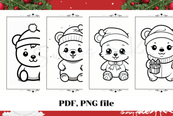 Cute Bear Christmas Coloring Pages 2, KDP