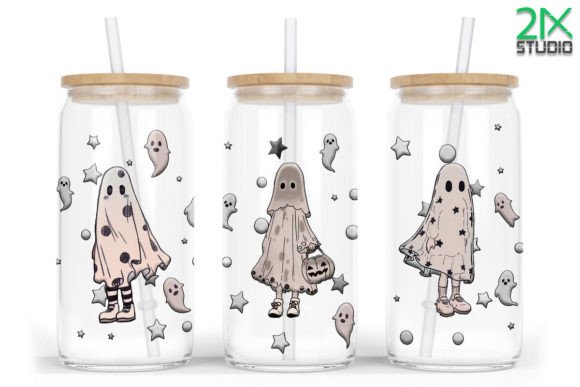 Cute Ghost 16oz Libbey Glass Can Wrap: A Halloween Craft Idea