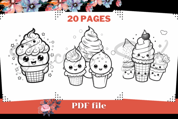 Cute Ice Cream Coloring Page 3 for KDP Creators