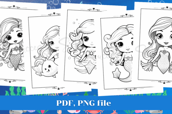 Cute Mermaid Coloring Pages 4, Kids KDP