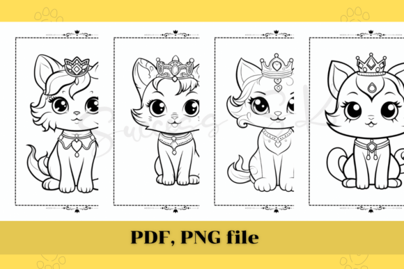Cute Princess Cat Coloring Pages, KDP