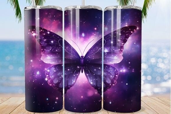 Galactic Purple Butterfly Tumbler: A Whimsical Addition to Your Daily Routine