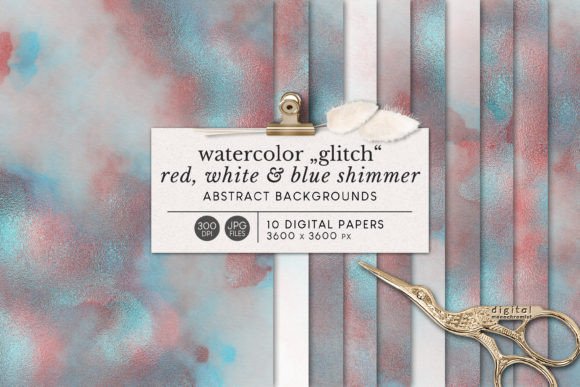 Iridescent Watercolor Red Blue Glitch