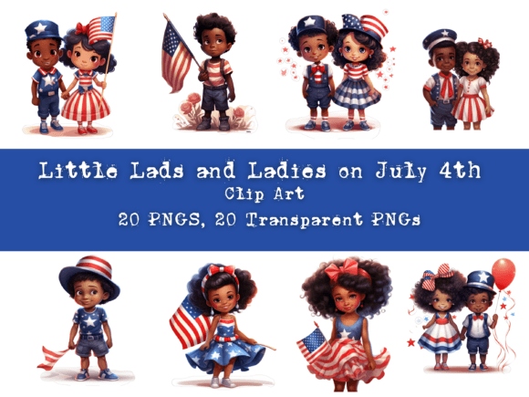 Little Lads and Ladies July 4th Set 20: A Patriotic Clip Art Collection for Creative Projects