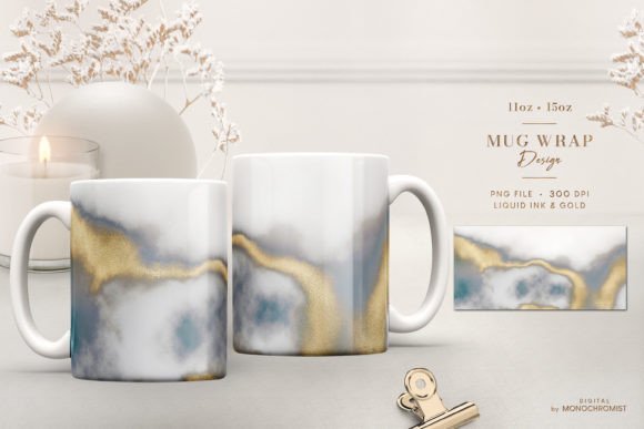 Mug Wrap Alcohol Ink Gold Gray PNG: A Strategic Design for Sublimation Projects