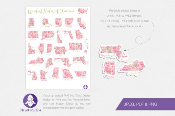 USA Stickers, Printable Floral America