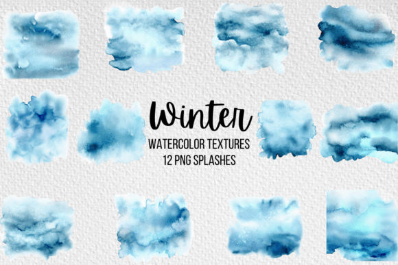 Watercolor Blue Winter Textures Clipart
