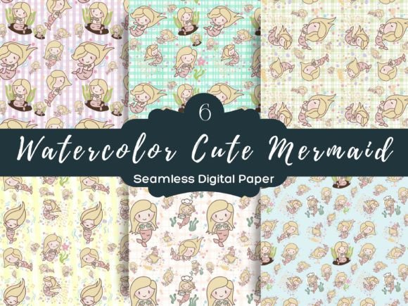 Watercolor Cute Mermaid Patterns Seamless